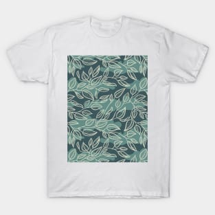 Minimalist Leaf Line Art Illustration as a Seamless Surface Pattern Design T-Shirt